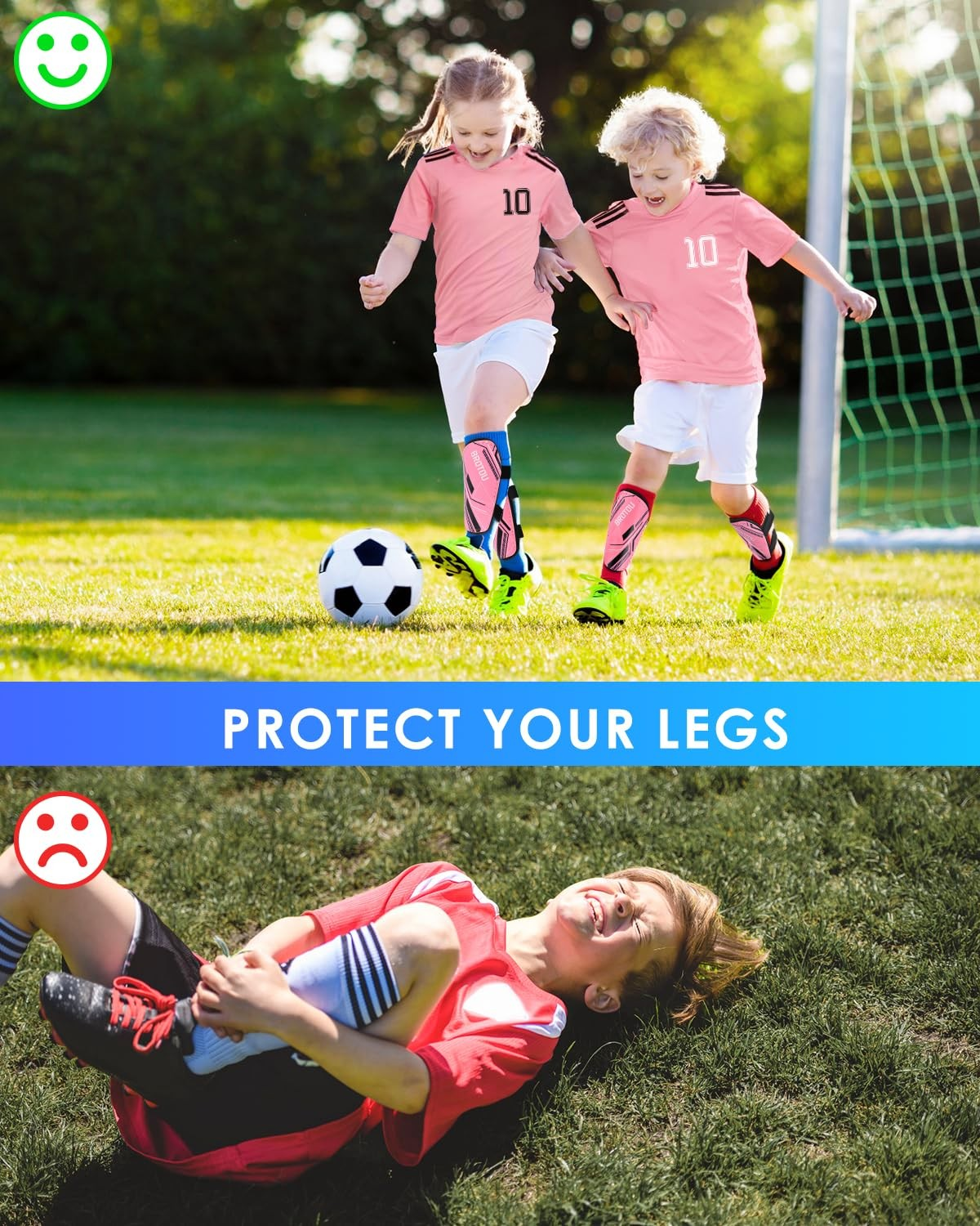 Youth Soccer Shin Guards with Ankle Protection, Adjustable Straps, Pink