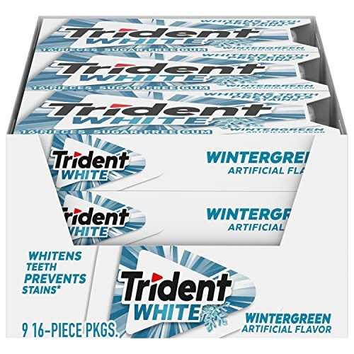 Trident White Wintergreen Sugar Free Gum | 16 Packs x 9 Pieces | 144 Total Pieces | Teeth Whitening Gum | FREE SHIPPING 🌿🦷