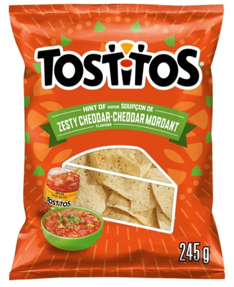 Tostitos Tortilla Chips Hint of Zesty Cheddar 245g – Crispy Corn Chips with Cheddar Flavor