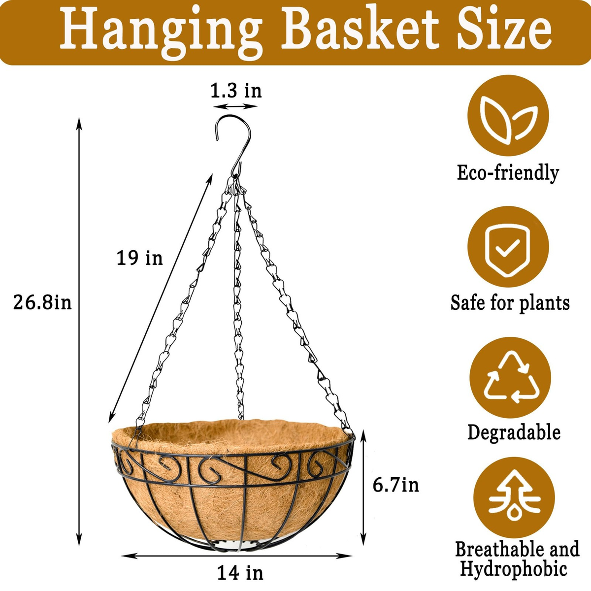 14Inch Metal Hanging Planters  4 Pack Flower Pots for Indoor & Outdoor Decor