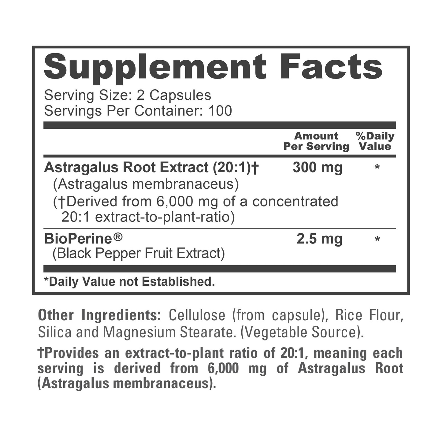 NusaPure Astragalus 300mg 20:1 Extract 200 Veggie Capsules Non-GMO Herbal Supplement