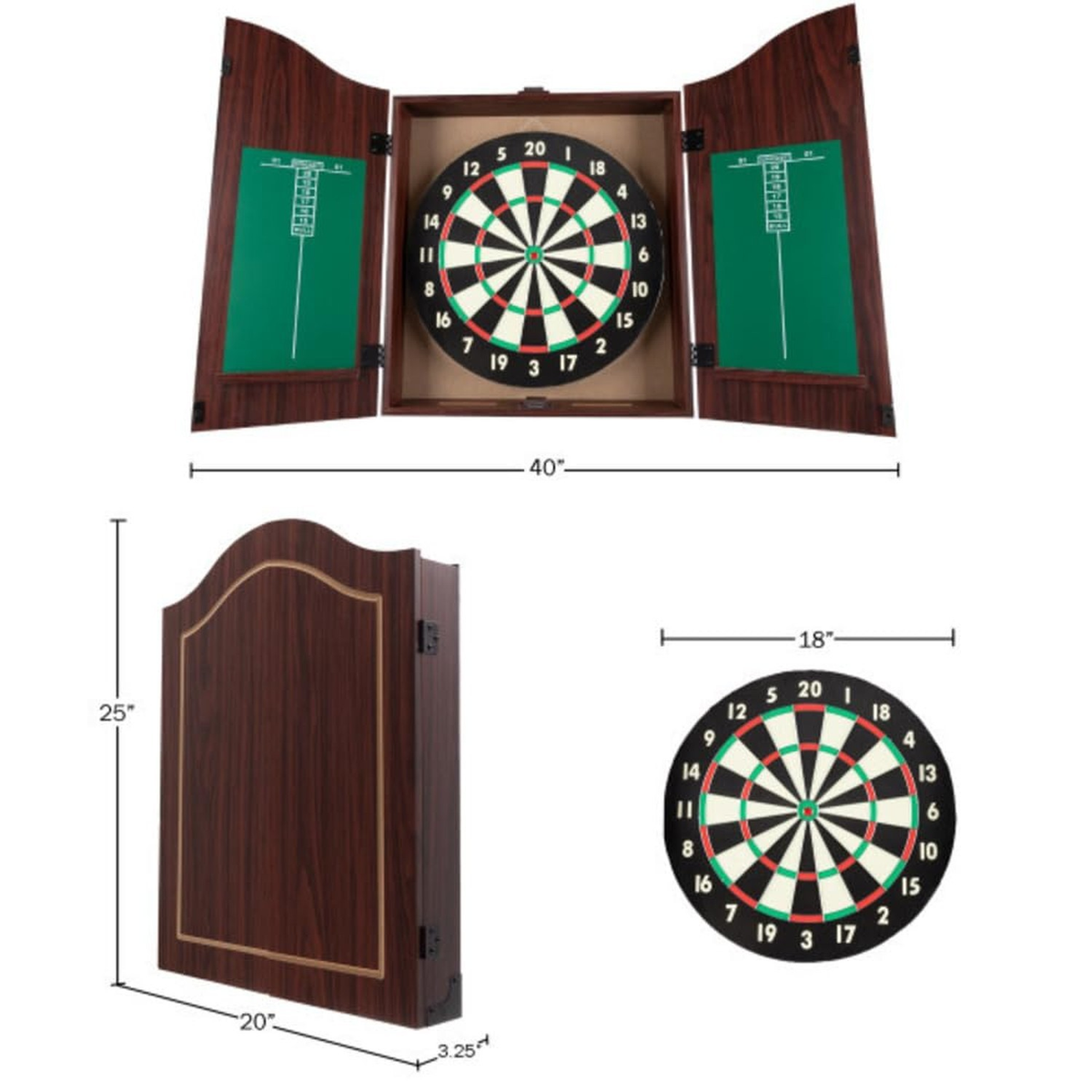 Dart Board Cabinet Set with 18-inch Dartboard, 6 Steel-Tip Darts, and Chalkbo...