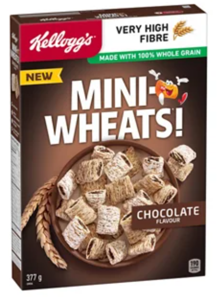 Kellogg's Mini-Wheats Chocolate Cereal 377g (4 Pack) – Whole Grain Breakfast Cereal