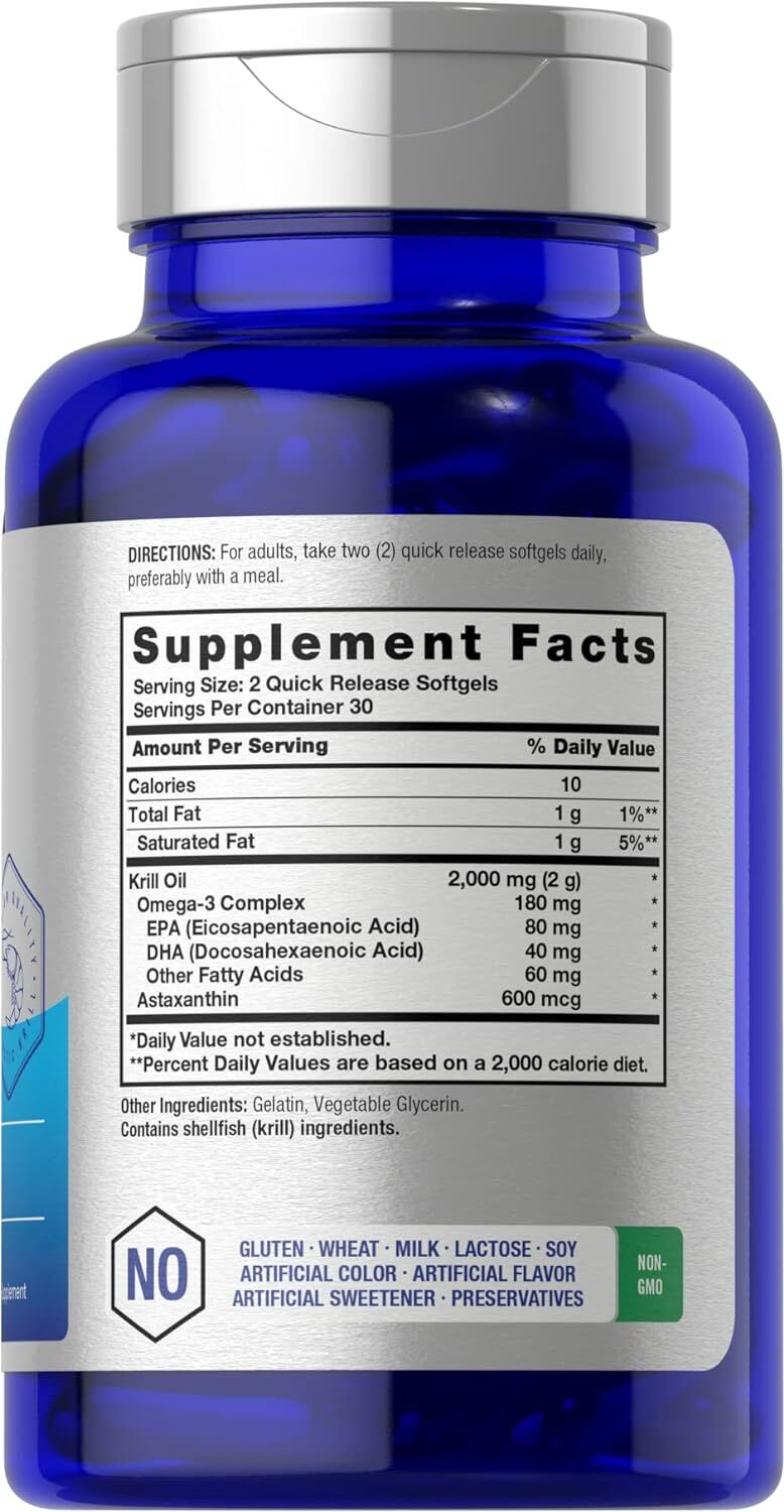 Horbaach Krill Oil 2000mg Omega-3 Softgels 60 Count Nutritional Supplement