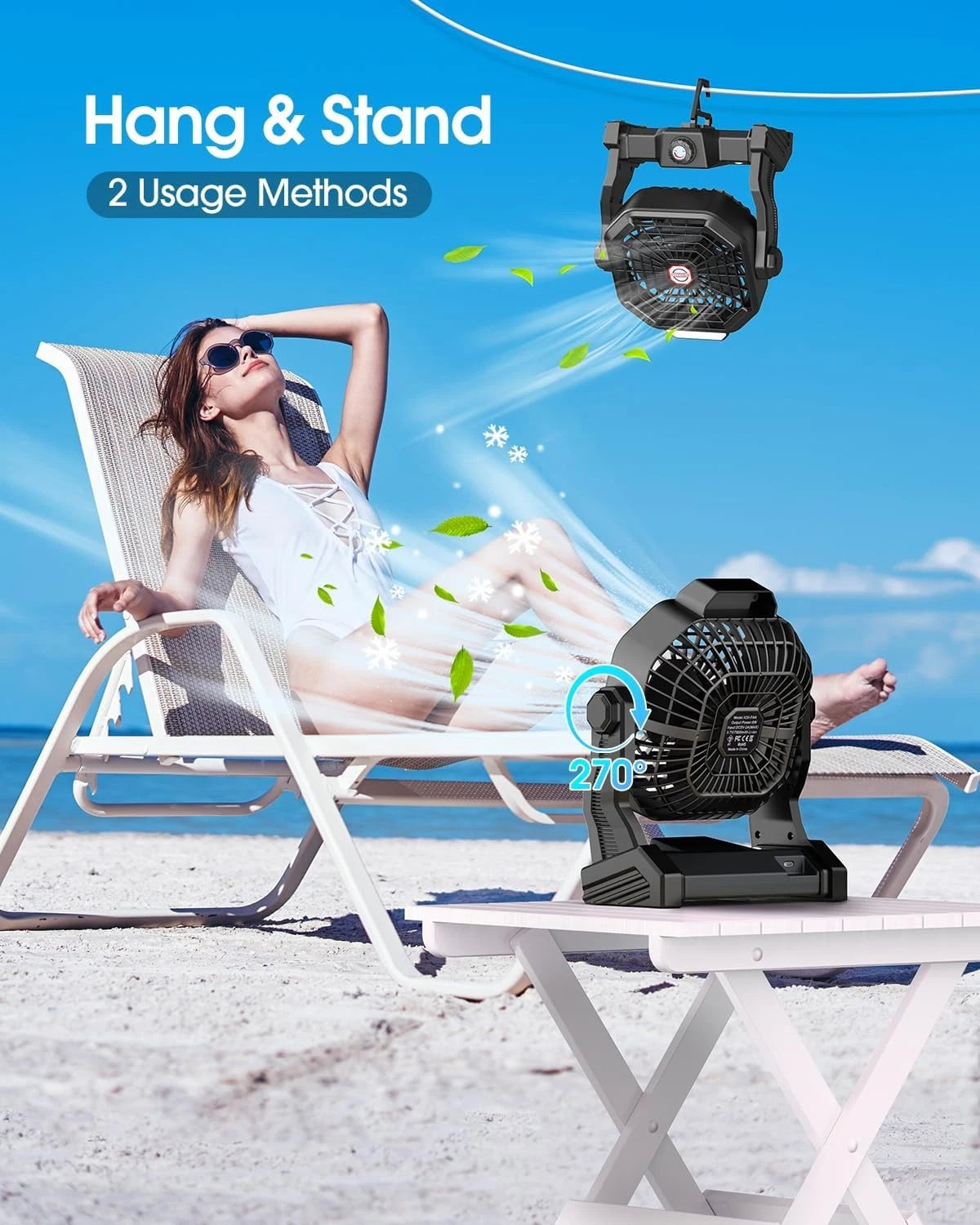 Solar Powered Fan Max 40H Runtime Rechargeable Camping Fans & Led Lantern 8-inch