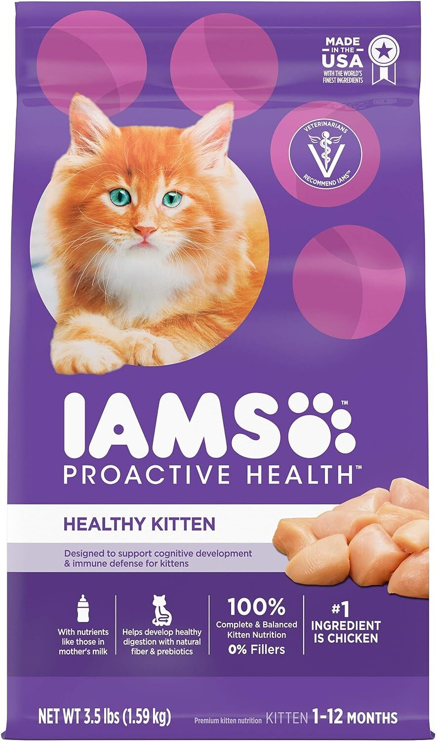 IAMS PROACTIVE HEALTH HEALTHY KITTEN Dry Cat Food with Fish Oil Chicken 3.5-Lbs