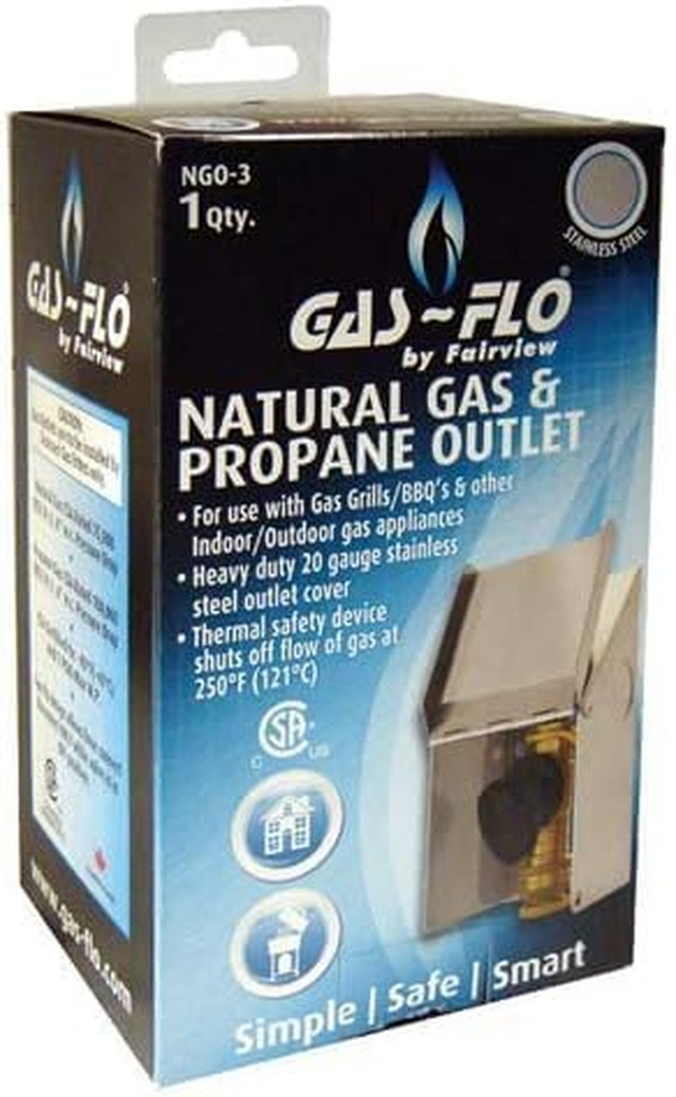 Natural Gas and Propane Outlet, 3/8 Inch, Stainless Steel, Indoor/Outdoor