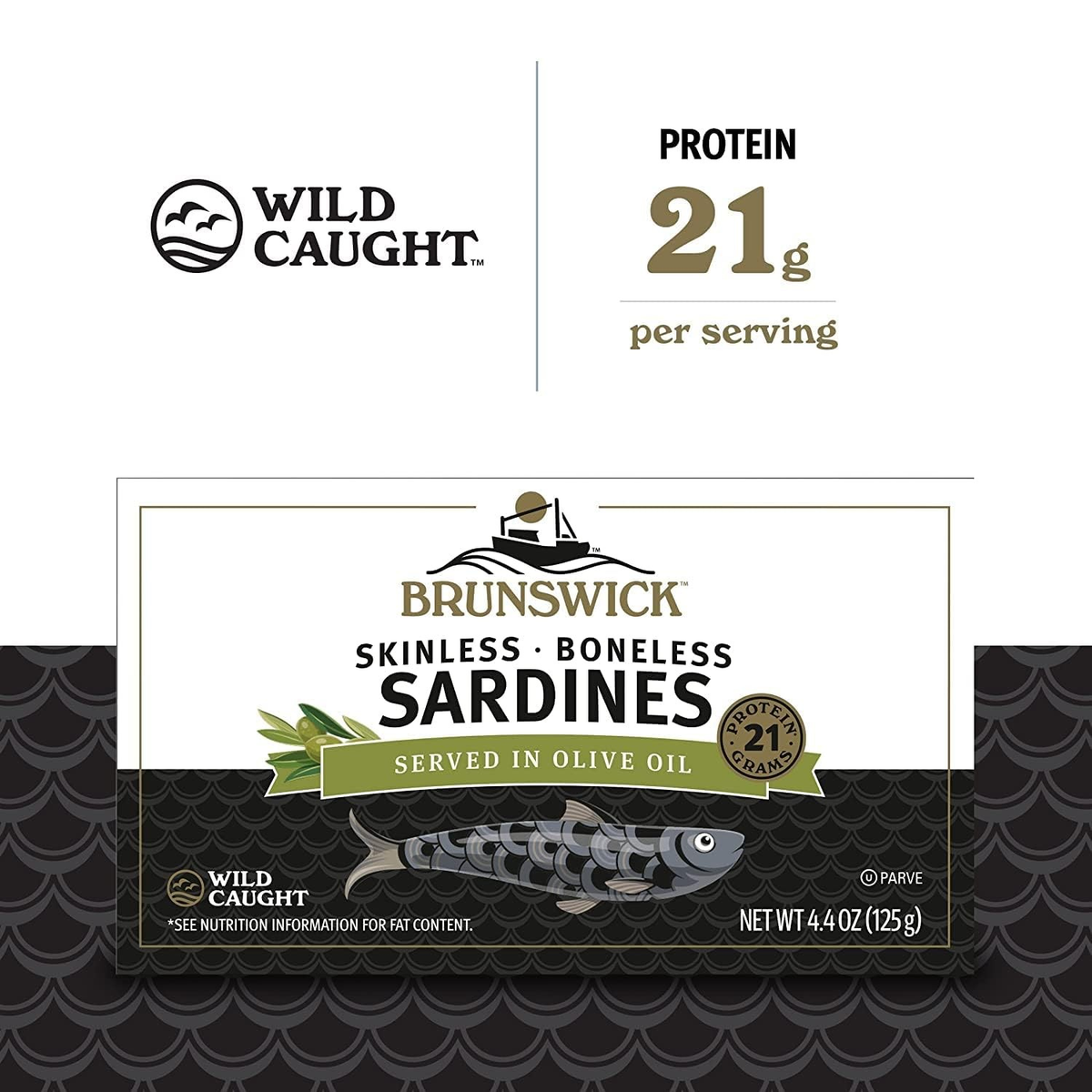 Brunswick Wild Caught Skinless and Boneless Sardines, Served in Olive Oil, 4....