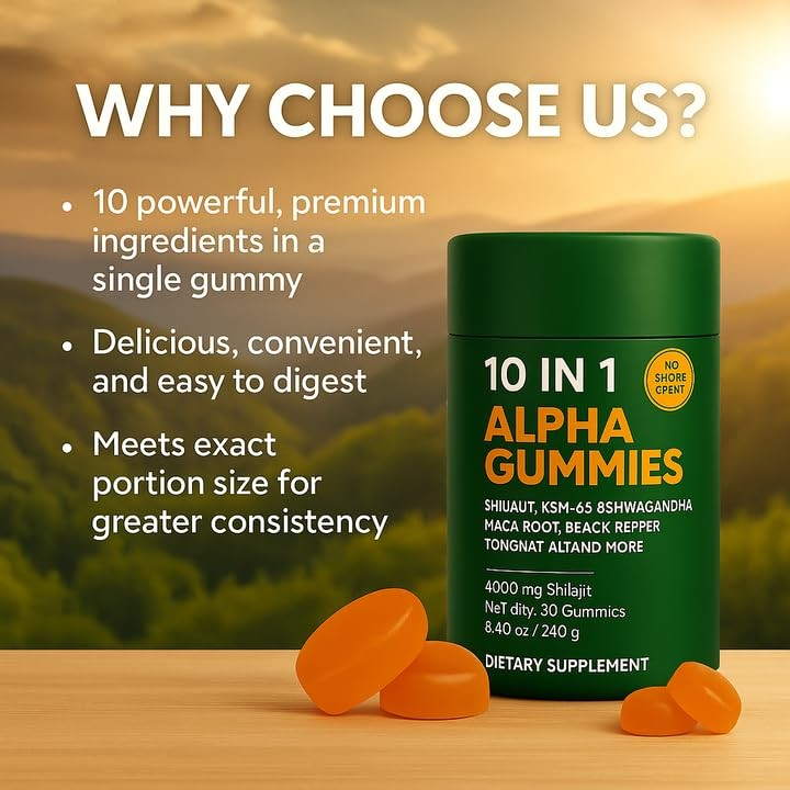 10-in-1 True Alpha Shilajit Gummies 4000mg Himalayan Formula for Men – Energy & Wellness Support