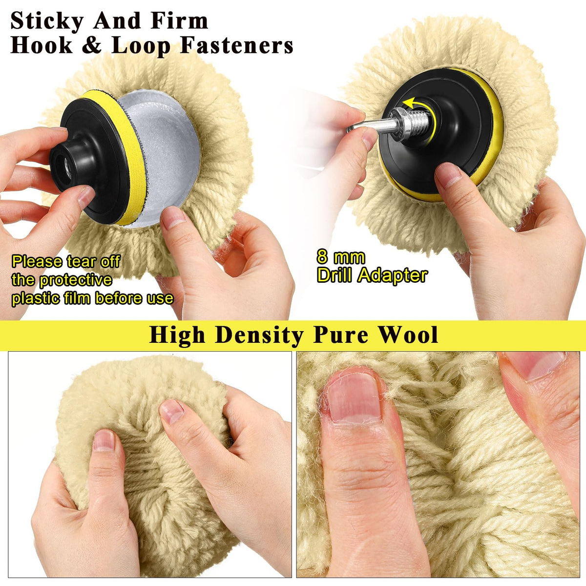 6 Pack 3-Inch Wool Buffing Pads with Backing Plate | Car, Boat, Wood & Marble Polishing | FREE SHIPPING 🚗✨