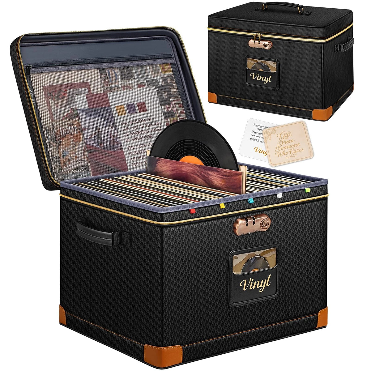Vinyl Record Storage Box  Fireproof, WaterResistant, Lockable Organizer