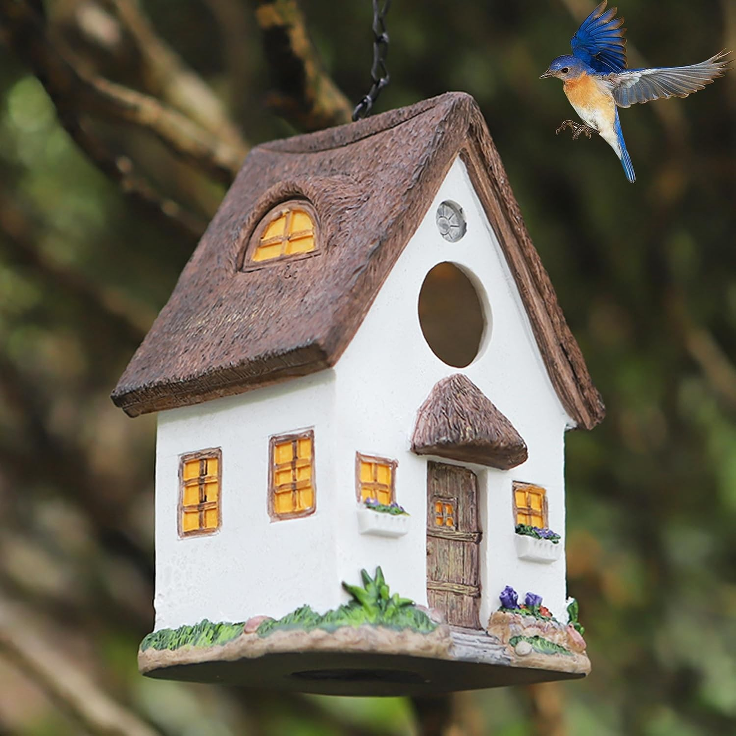 Bird House for Outside Resting Place Birds White Hanging Natural Nest Bluebird