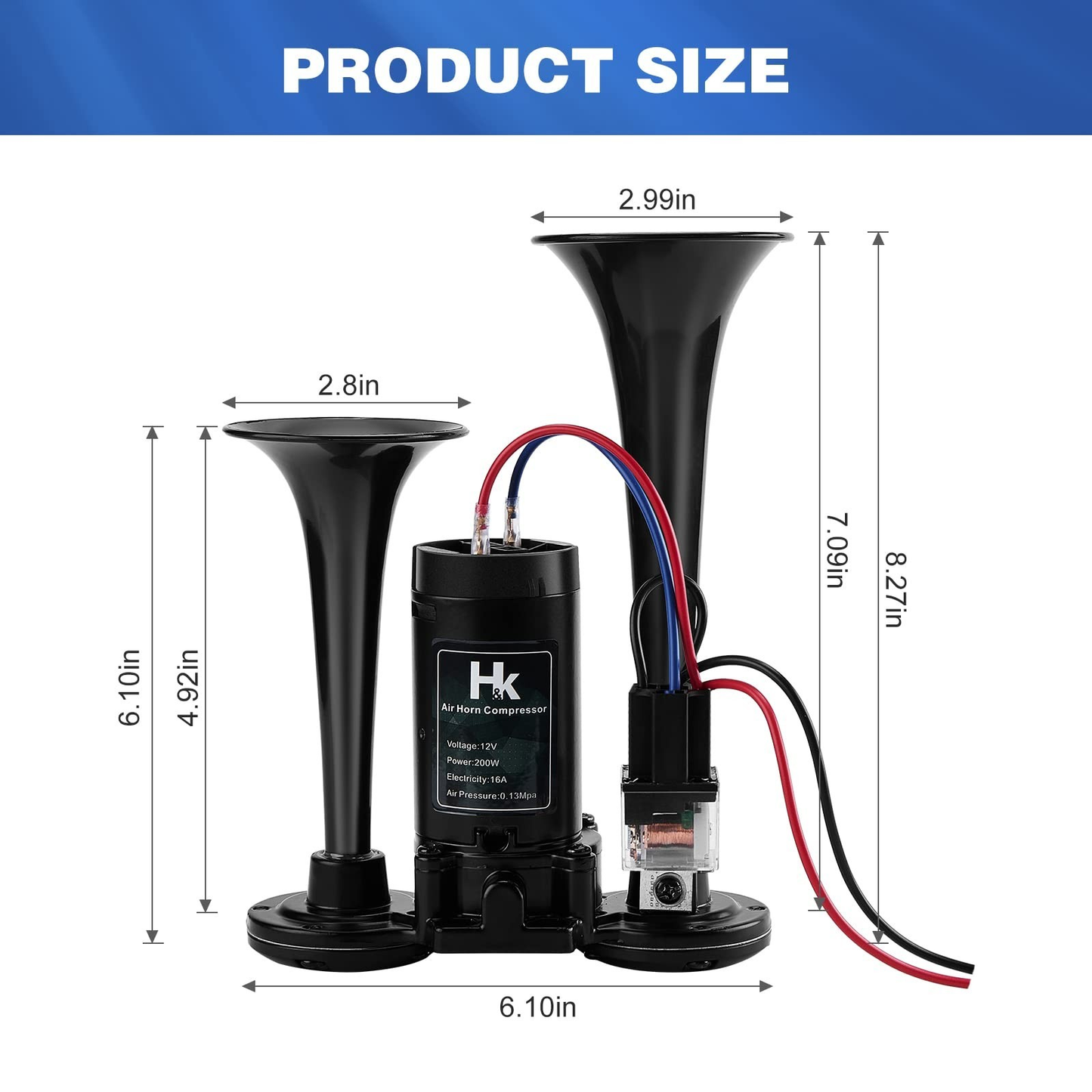 HK 12V 150dB Dual Trumpet Air Horn Kit with Compressor for Cars Trucks Boatsth Co...