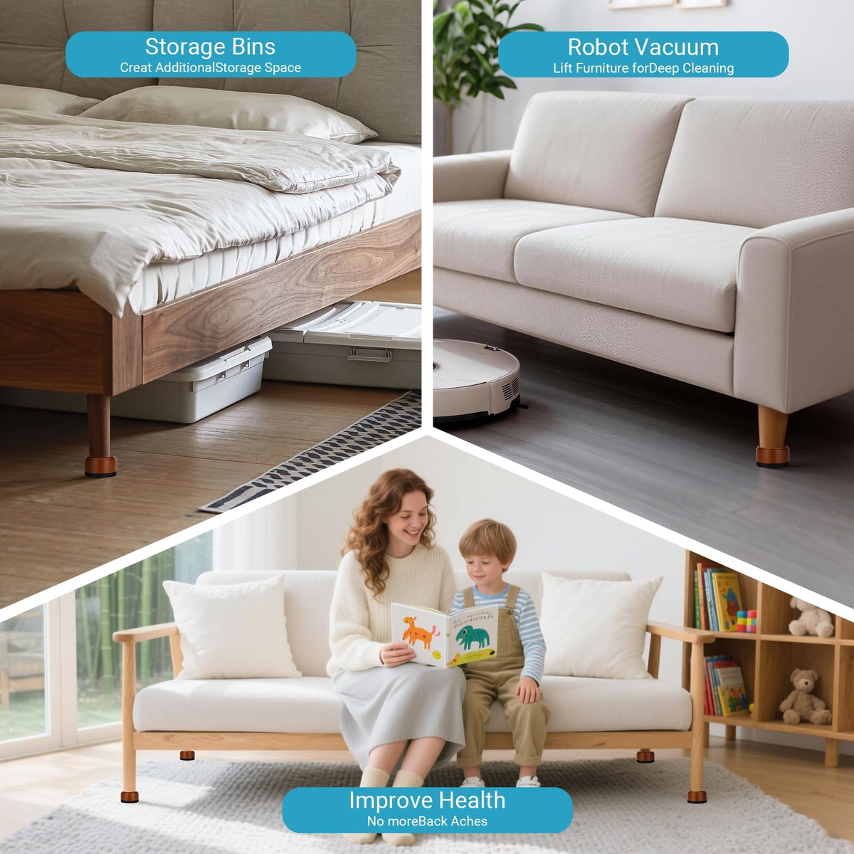 Heavy Duty Furniture Risers Set of 8 | Adjustable Bed & Sofa Elevators | Couch, Table & Chair Lifts | FREE SHIPPING 🛏️