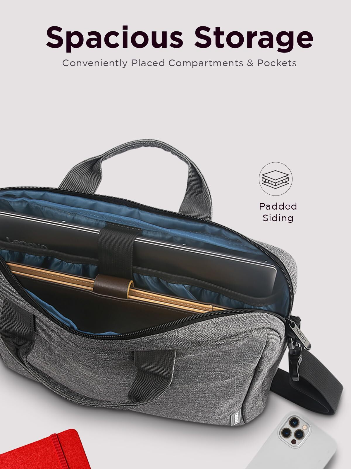 Lenovo 15.6 Inch T210 Gray Laptop Shoulder Bag Water Resistant Travel Friendly