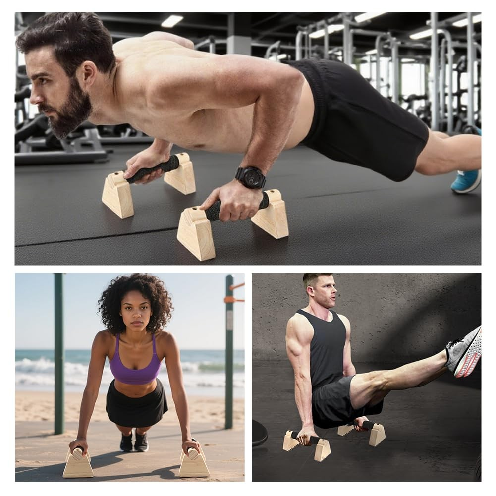 Wooden Push Up Bars for Calisthenics, Handstands, and Home Workouts