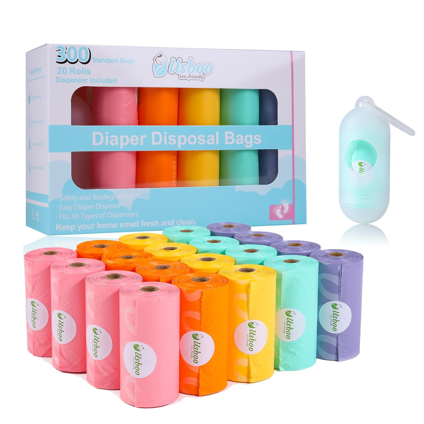 Diaper Bags Disposable for Baby, 20 Refill Rolls/300 Bags Waste Bags with