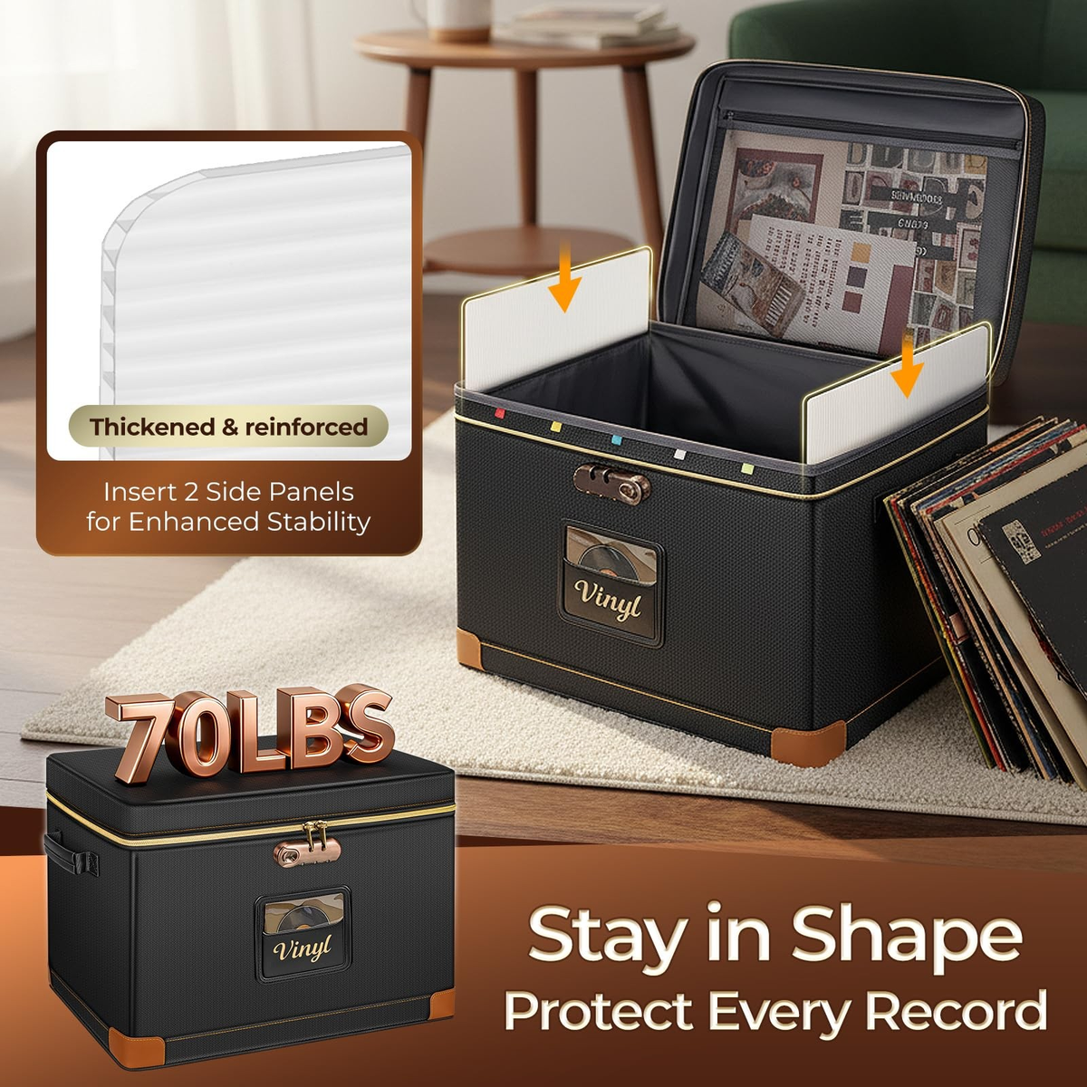 Vinyl Record Storage Box  Fireproof, WaterResistant, Lockable Organizer