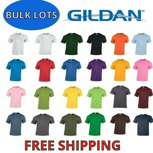 Bulk Lot Gildan Men Heavy Cotton  Short Sleeves T-Shirt 5000 S-XL PACK OF 5