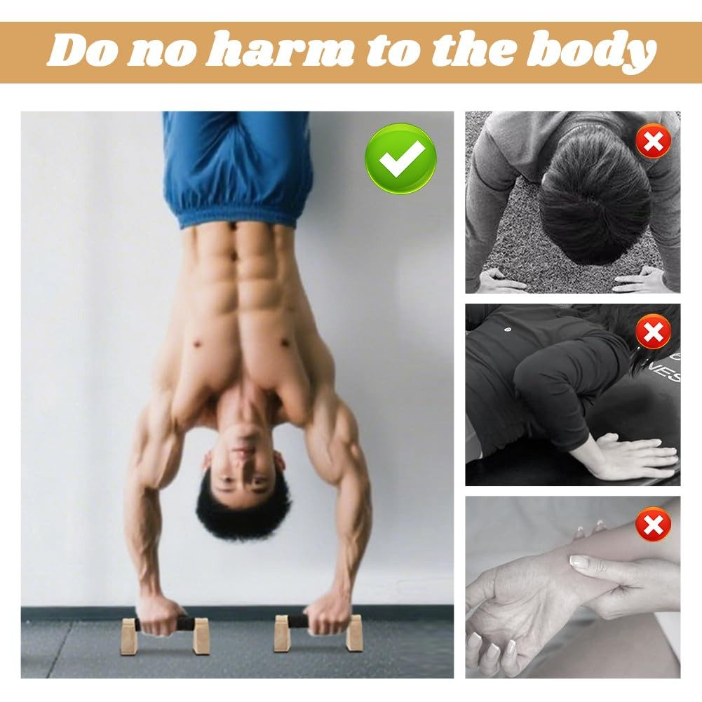 Wooden Push Up Bars for Calisthenics, Handstands, and Home Workouts