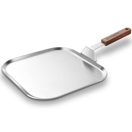 Stainless Steel Square Griddle Pan/Plate with Wooden Handle, 3-Ply Constructi...