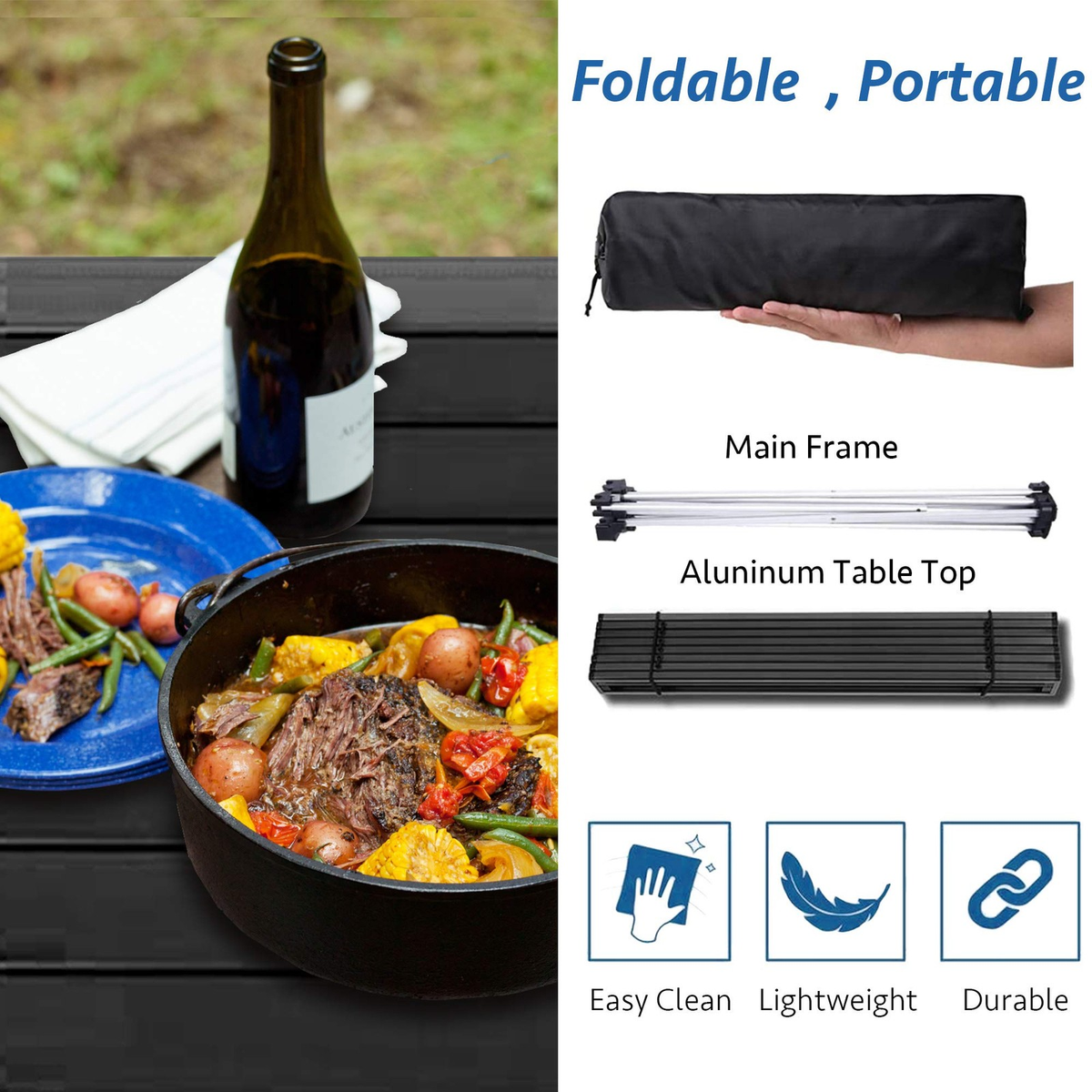 Portable Folding Camping Table  Lightweight Aluminum Beach Table