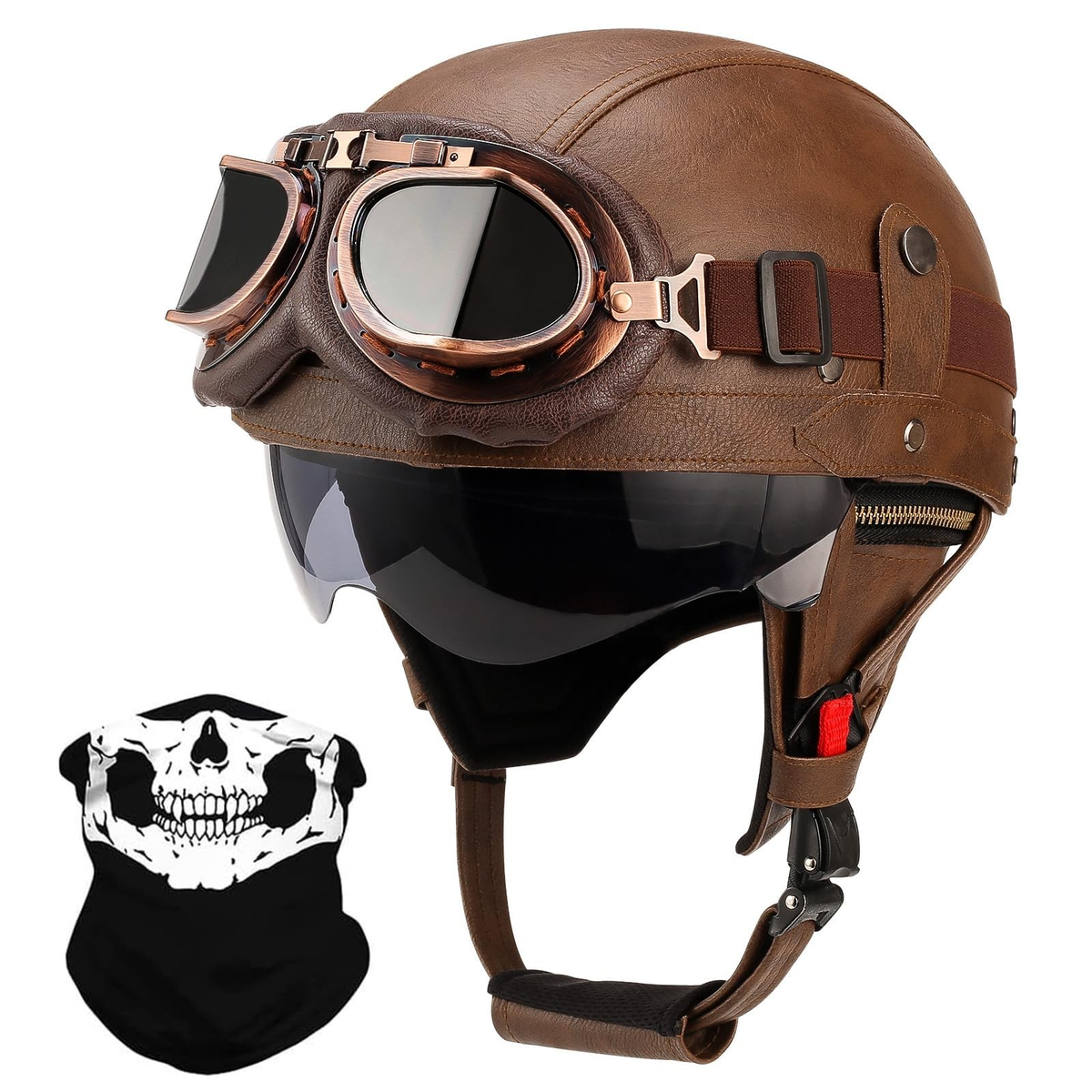 German Style Leather Motorcycle Half Helmet for Adults Men Women, DOT Approve...