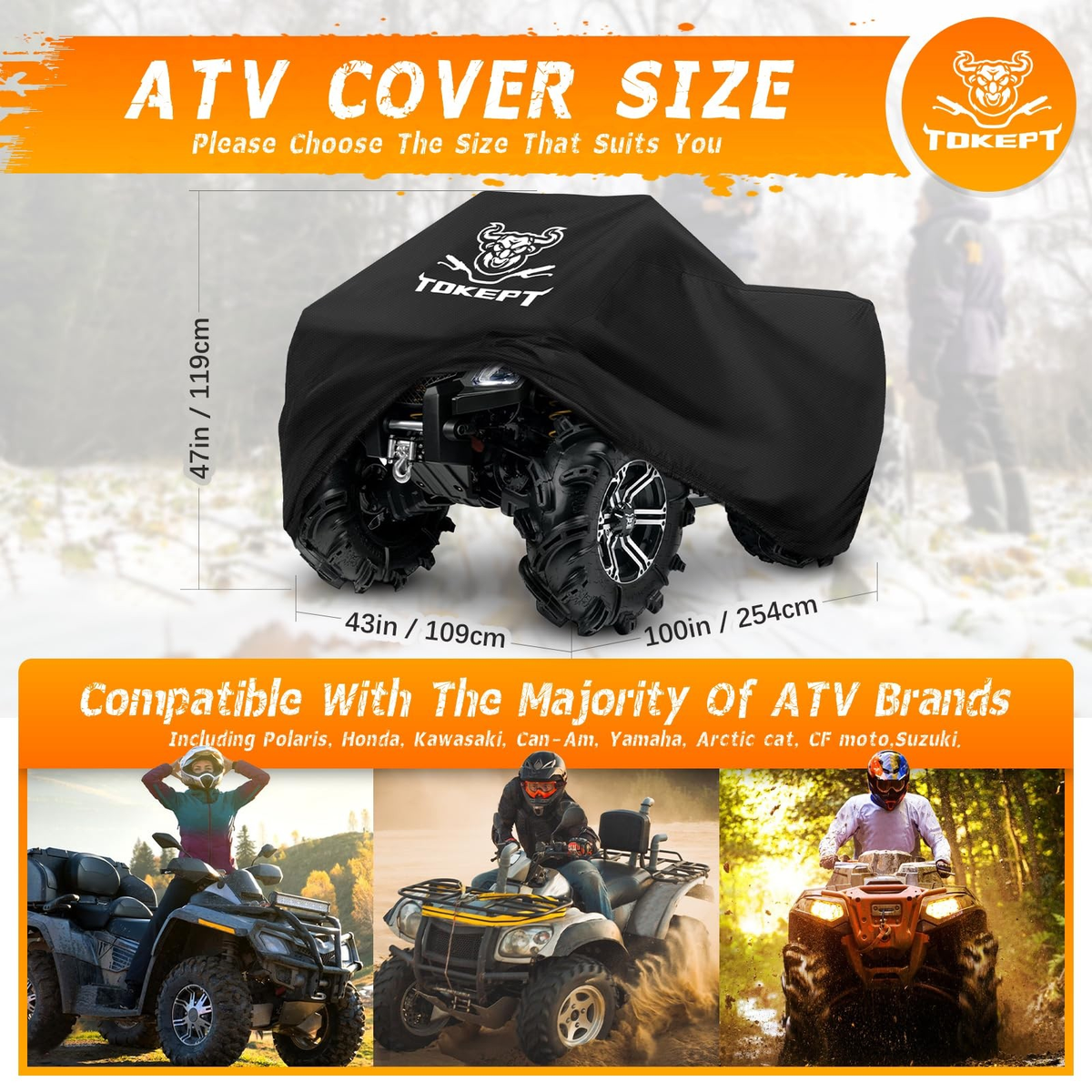 Heavy Duty Waterproof ATV Cover for 100" 4 Wheeler Quad, Fits Honda, Polaris,
