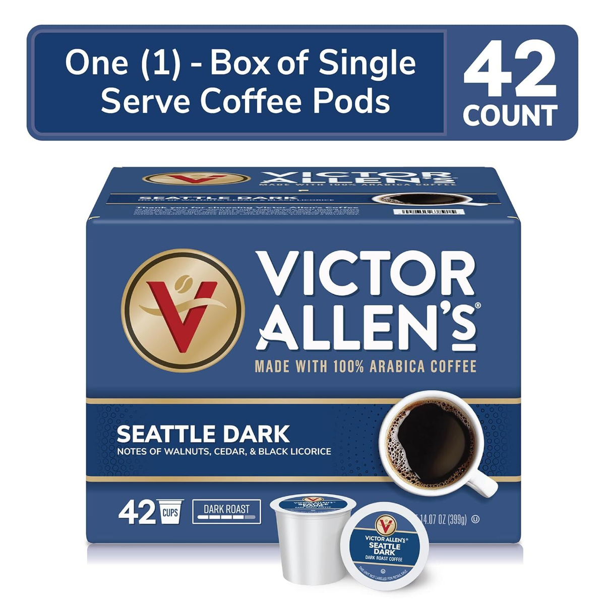 Victor Allen Seattle Dark Roast Coffee Pods 42 Count Single Serve K Cups