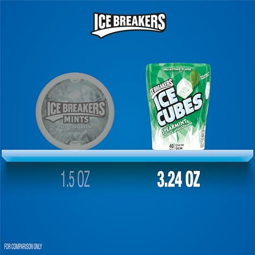 ICE BREAKERS ICE CUBES Sugar Free Spearmint Chewing Gum 40 Count Bottle 6 count
