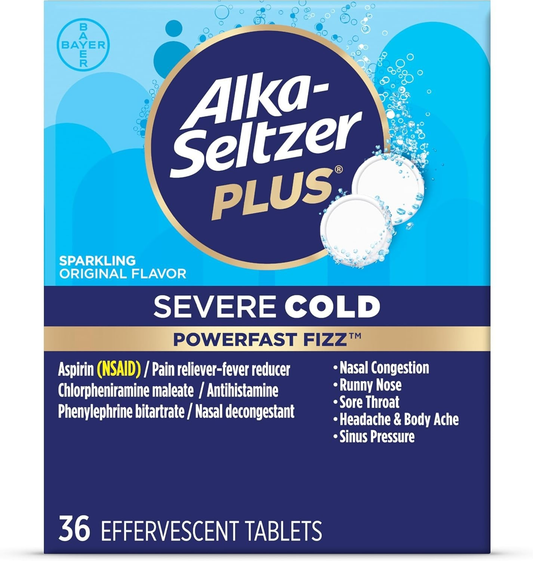Alka Seltzer Plus Severe Cold Effervescent Tablets Fast Relief 36 Count Pack