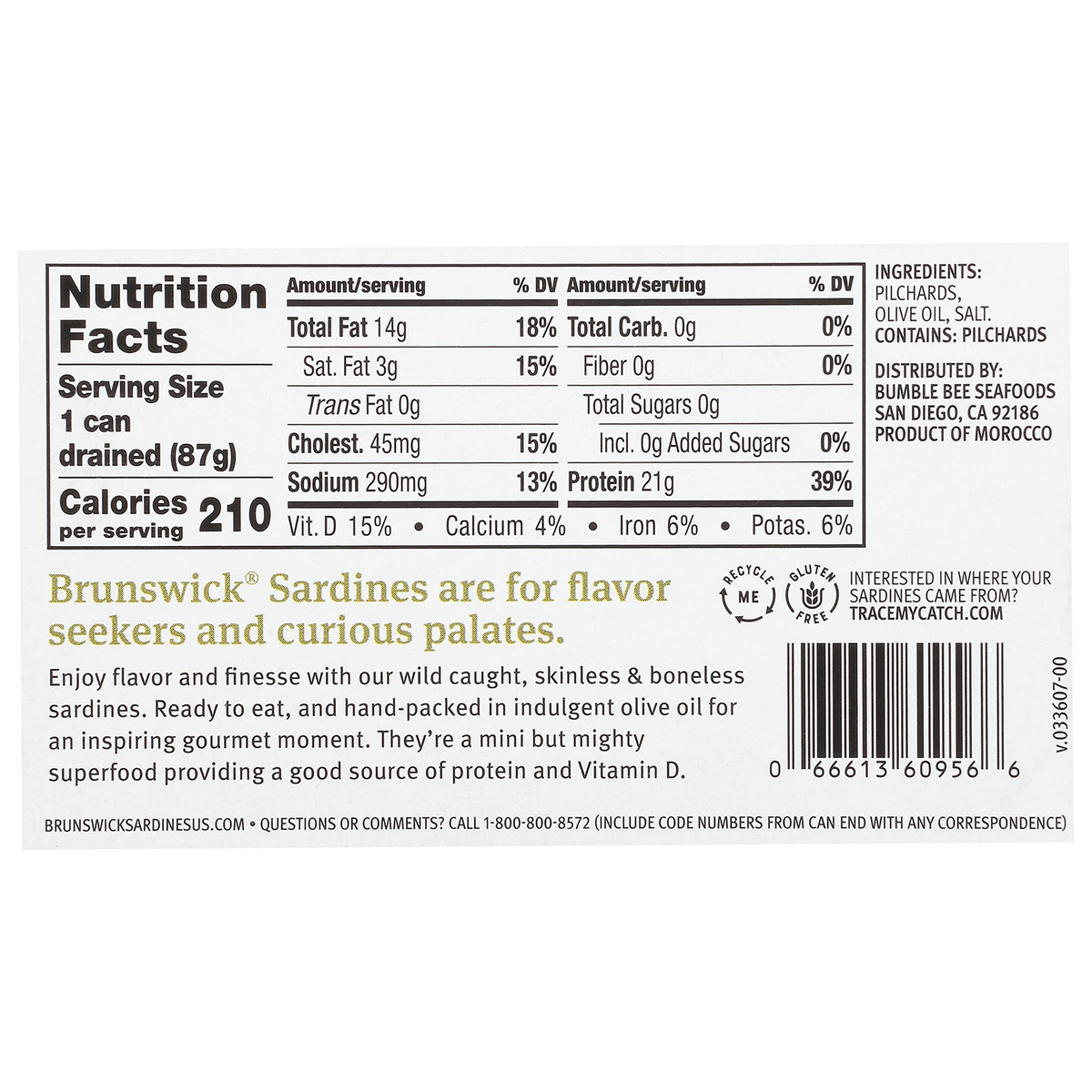 Brunswick Wild Caught Skinless and Boneless Sardines, Served in Olive Oil, 4....