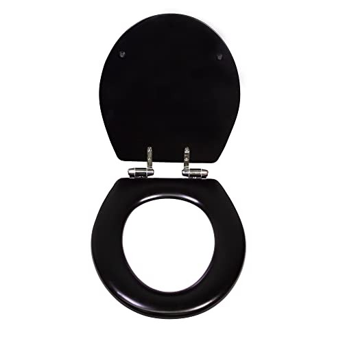 Black Round Soft Close Toilet Seat Wooden Durable Rust Resistant Easy Clean
