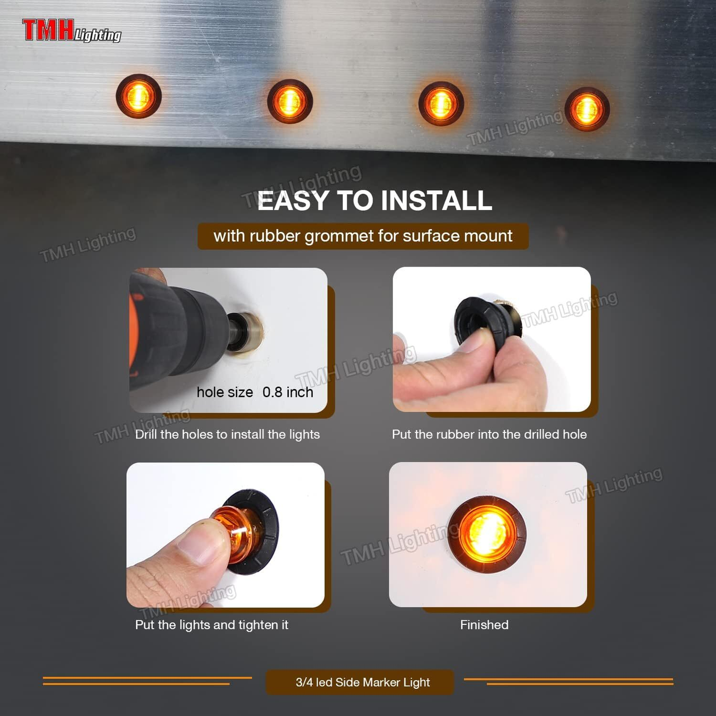 TMH 3/4-Inch Mount Amber LED Trailer Marker Lights, Pack of 50