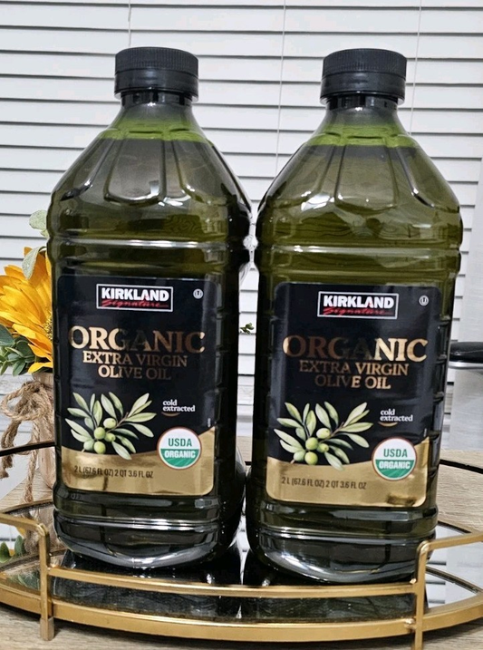 2 Bottles Kirkland Signature, Organic Extra Virgin Olive Oil, 68 fl oz /2 Liters