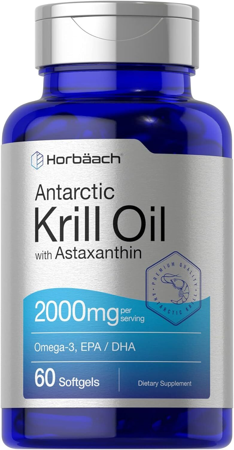Horbaach Krill Oil 2000mg Omega-3 Softgels 60 Count Nutritional Supplement