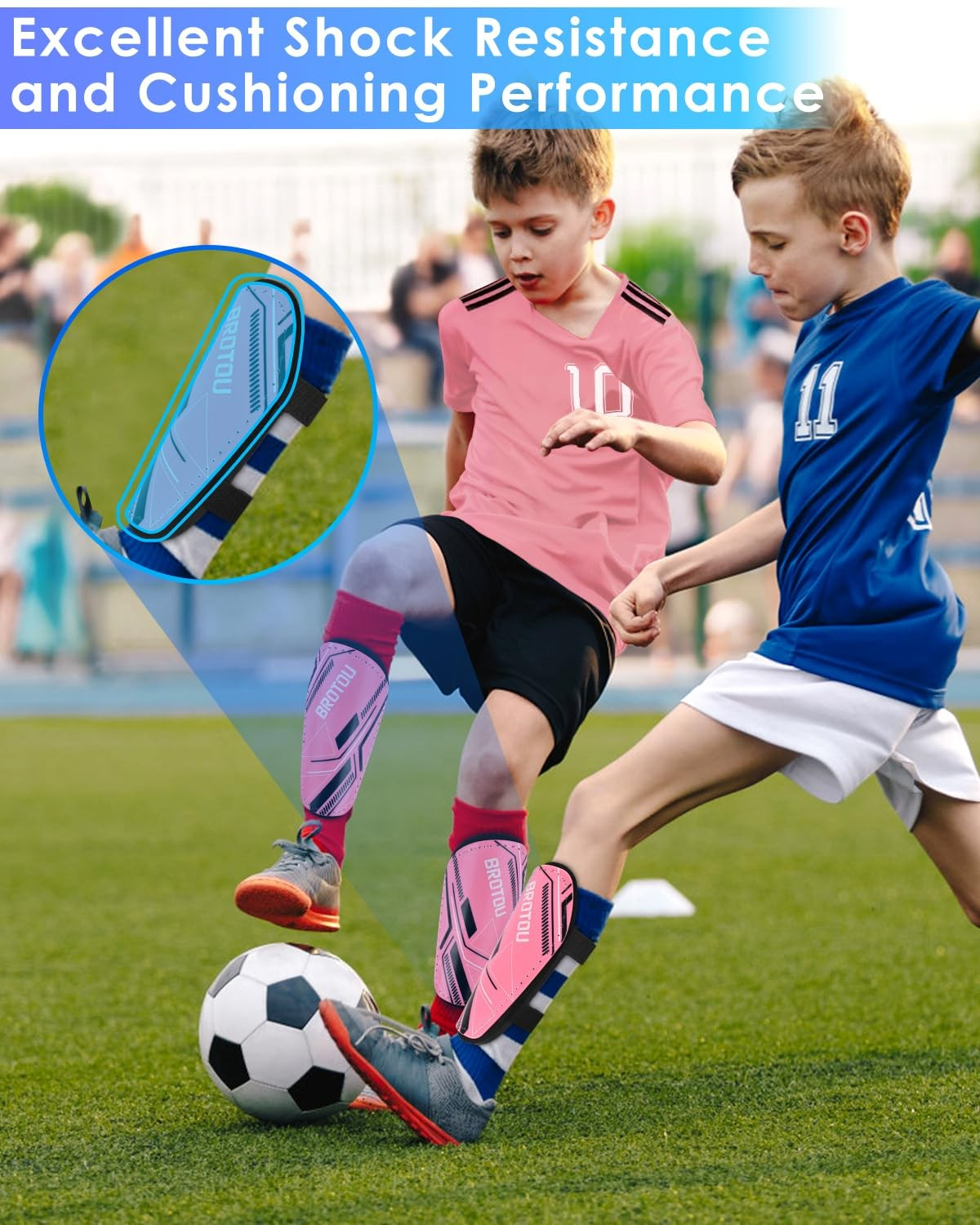 Youth Soccer Shin Guards with Ankle Protection, Adjustable Straps, Pink
