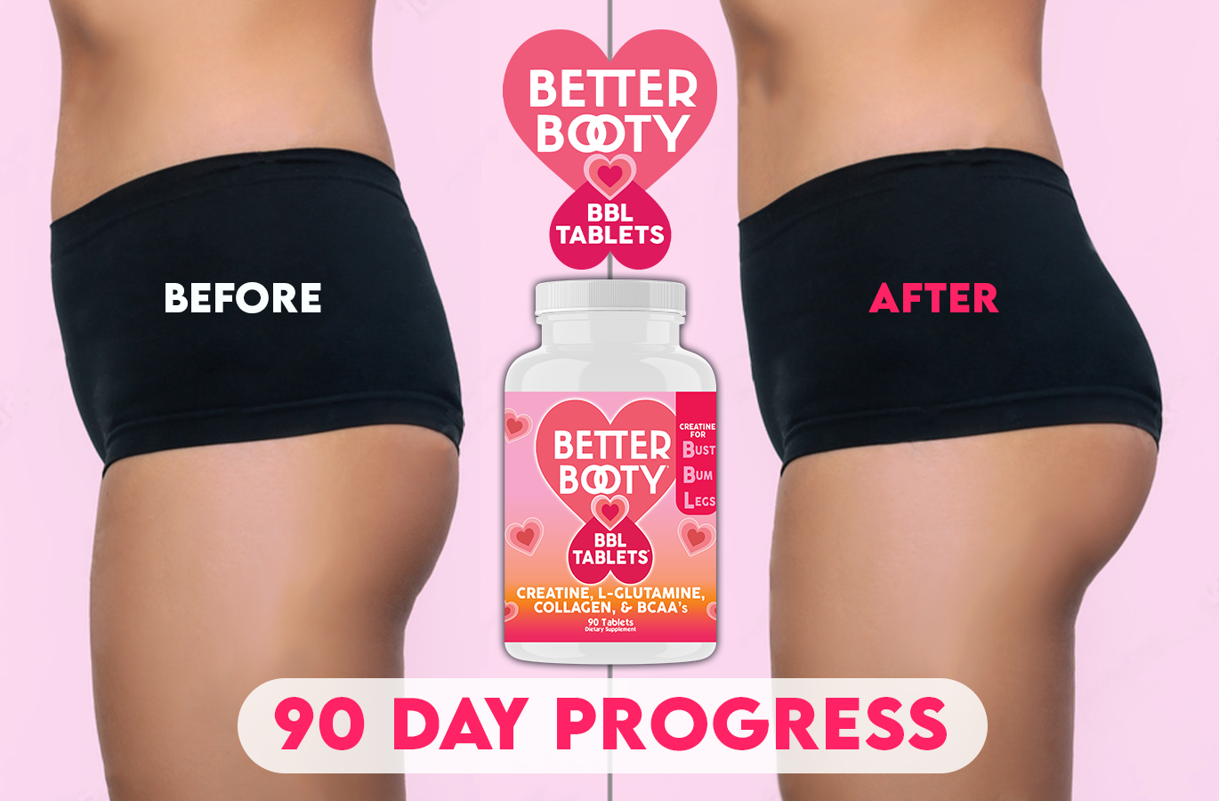 Better Booty BBL Tablets for Women with Creatine – Perfect Peach Glute Builder 45 Capsules | Free Shipping