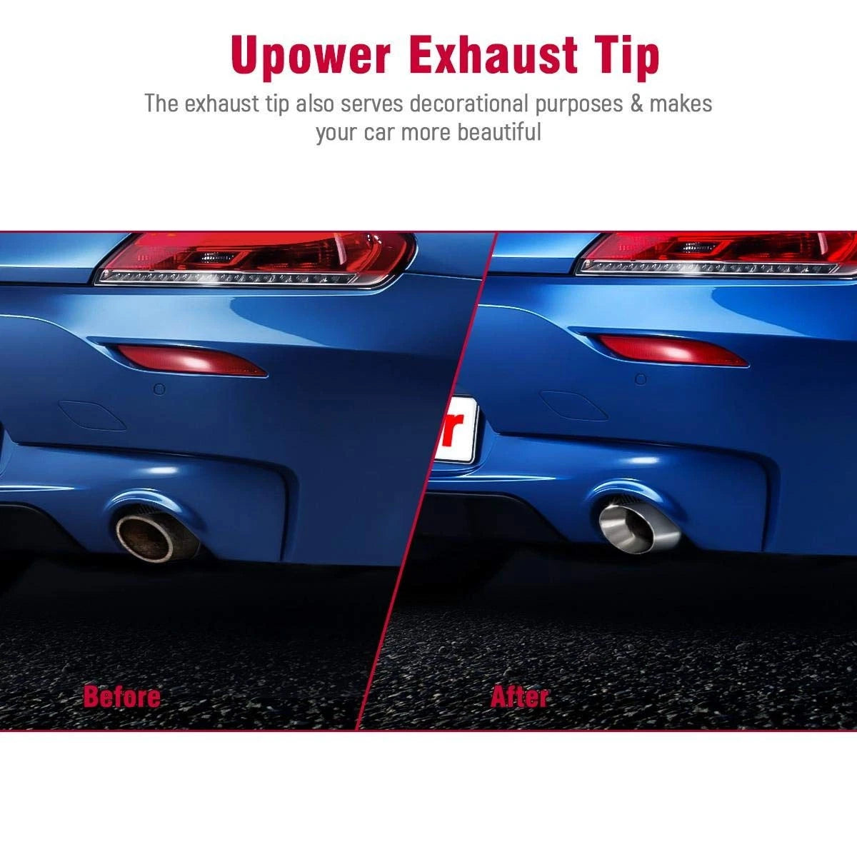 Upower Pack of 2 Exhaust Tips – 2.5" Inlet, 4" Outlet, 9" Long, 304 Stainless Steel