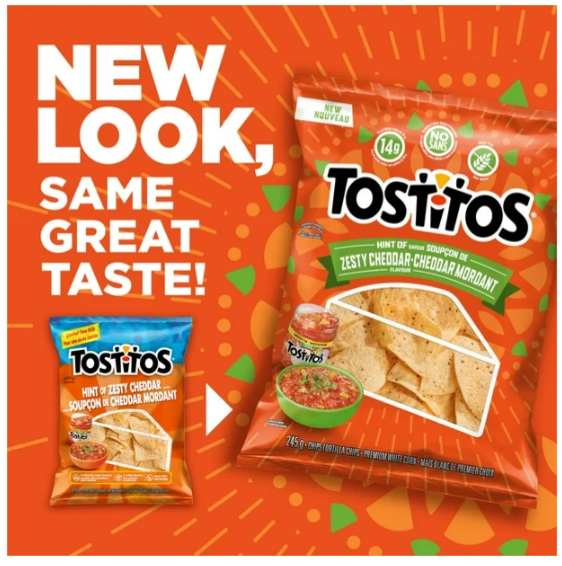 Tostitos Tortilla Chips Hint of Zesty Cheddar 245g – Crispy Corn Chips with Cheddar Flavor