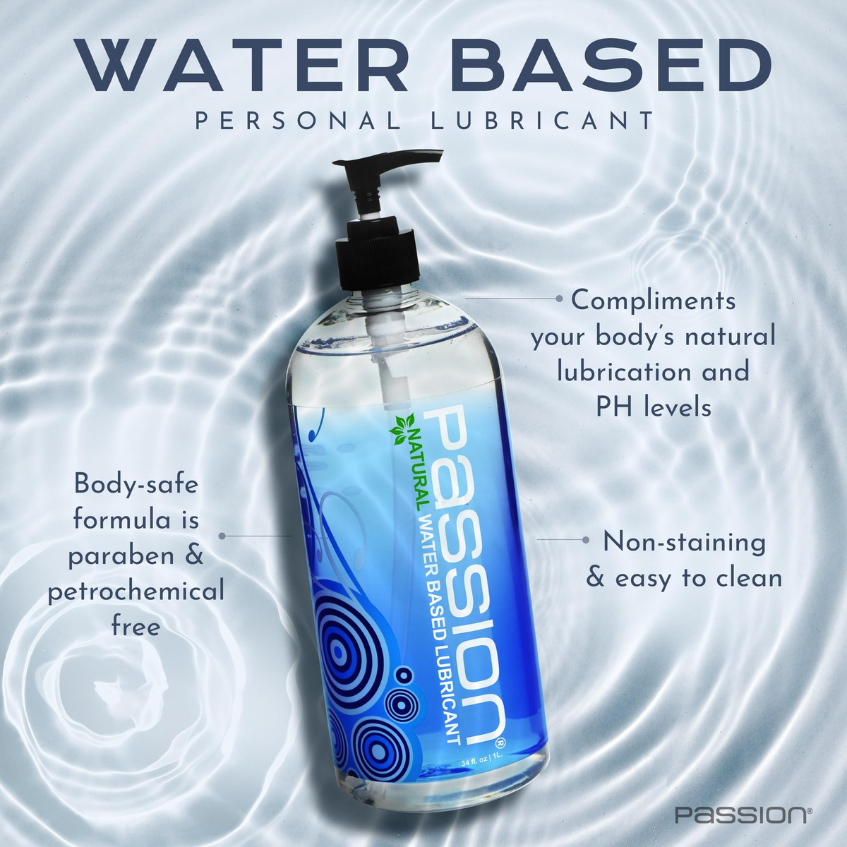 Passion Natural Water-Based Lubricant 34 oz – Glycerin & Paraben Free
