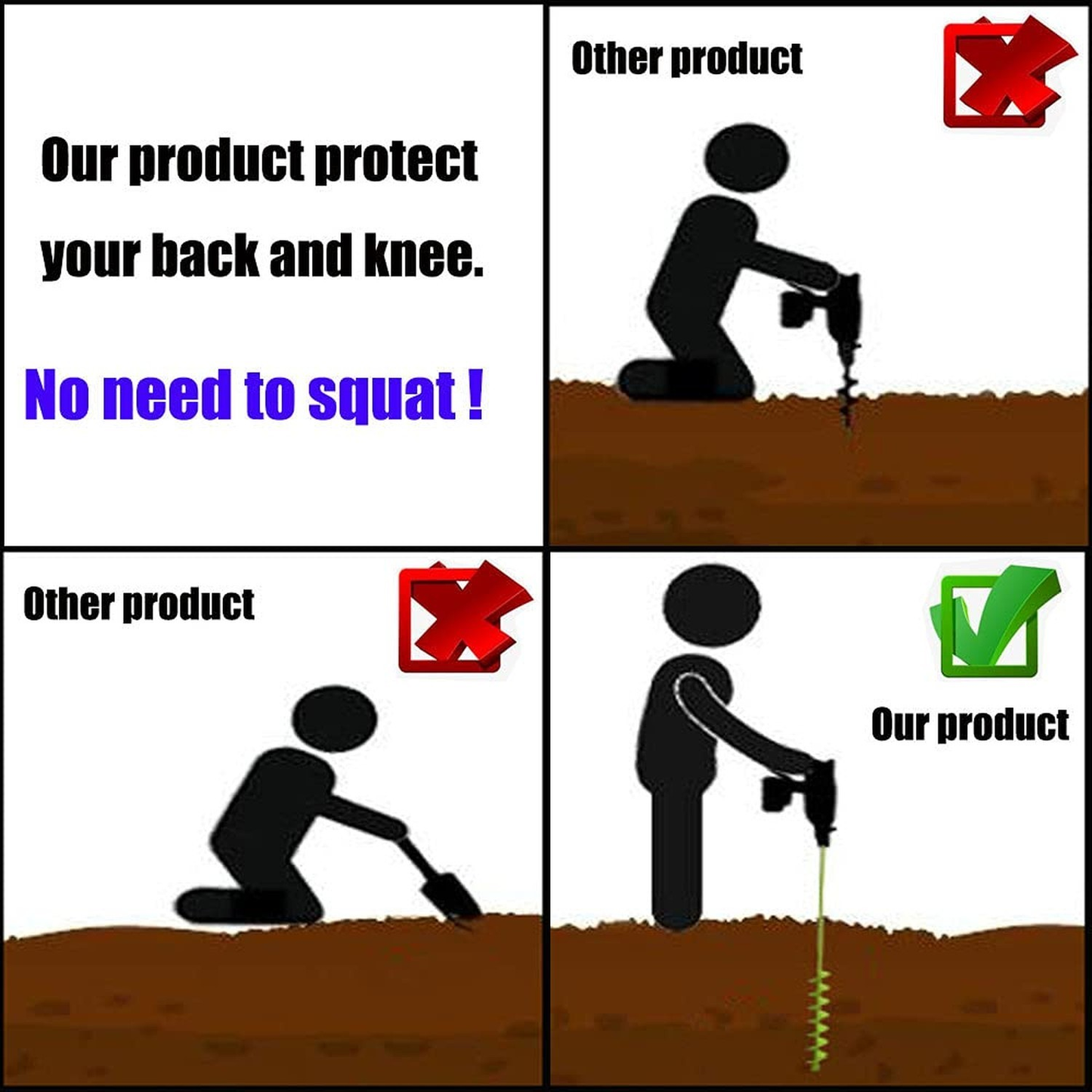 32" x 2" Upgraded Elongated Auger Drill Bit- No Need to Squat Post Hole Digge...