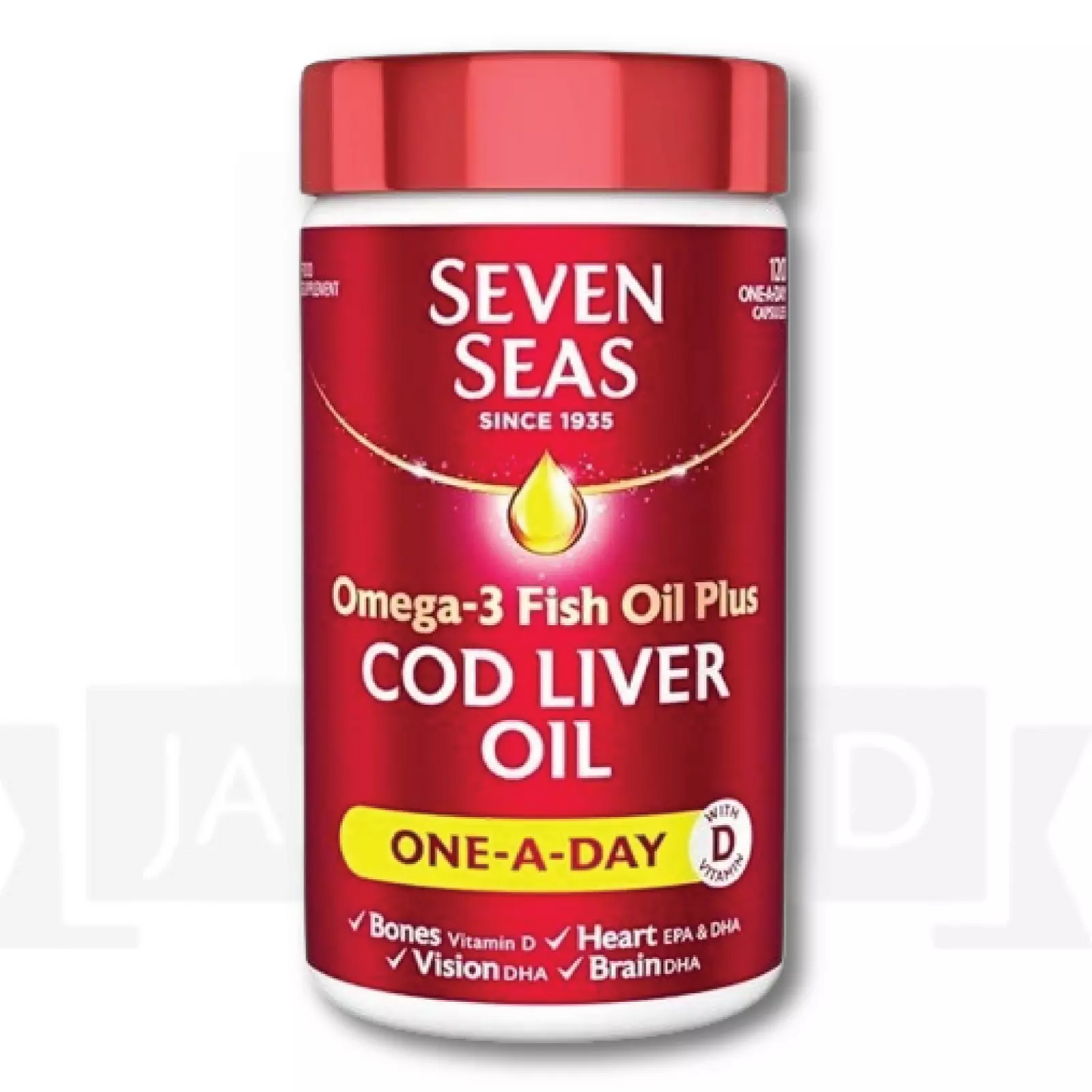 Seven Seas Pure Cod Liver Oil 120 Capsules – Omega-3 with Vitamins A & D – Imported from UK Free shipping