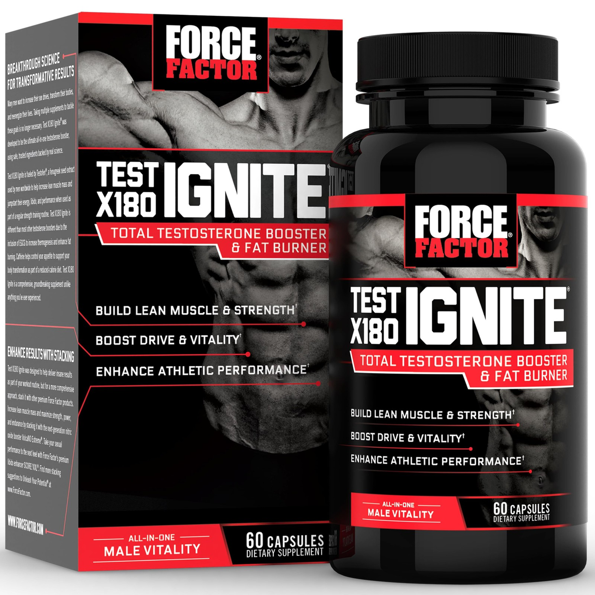 Force Factor Test X180 Ignite Total Testosterone Booster for Men with Fenugre...
