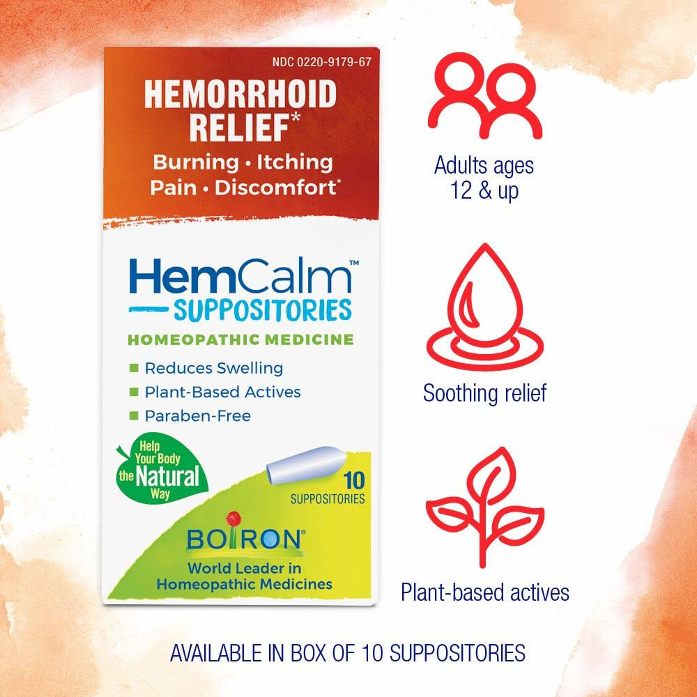 Boiron HemCalm 10 Count Plant Based Multi Symptom Hemorrhoid Relief Supposito...