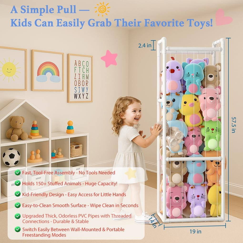 Stuffed Animal Storage Organizer for Kids Room - Large Vertical Zoo Cage with