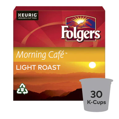 Folgers Morning Café K-Cup Coffee Pods 30 Count – Light Roast Single Serve Coffee for Keurig Brewers