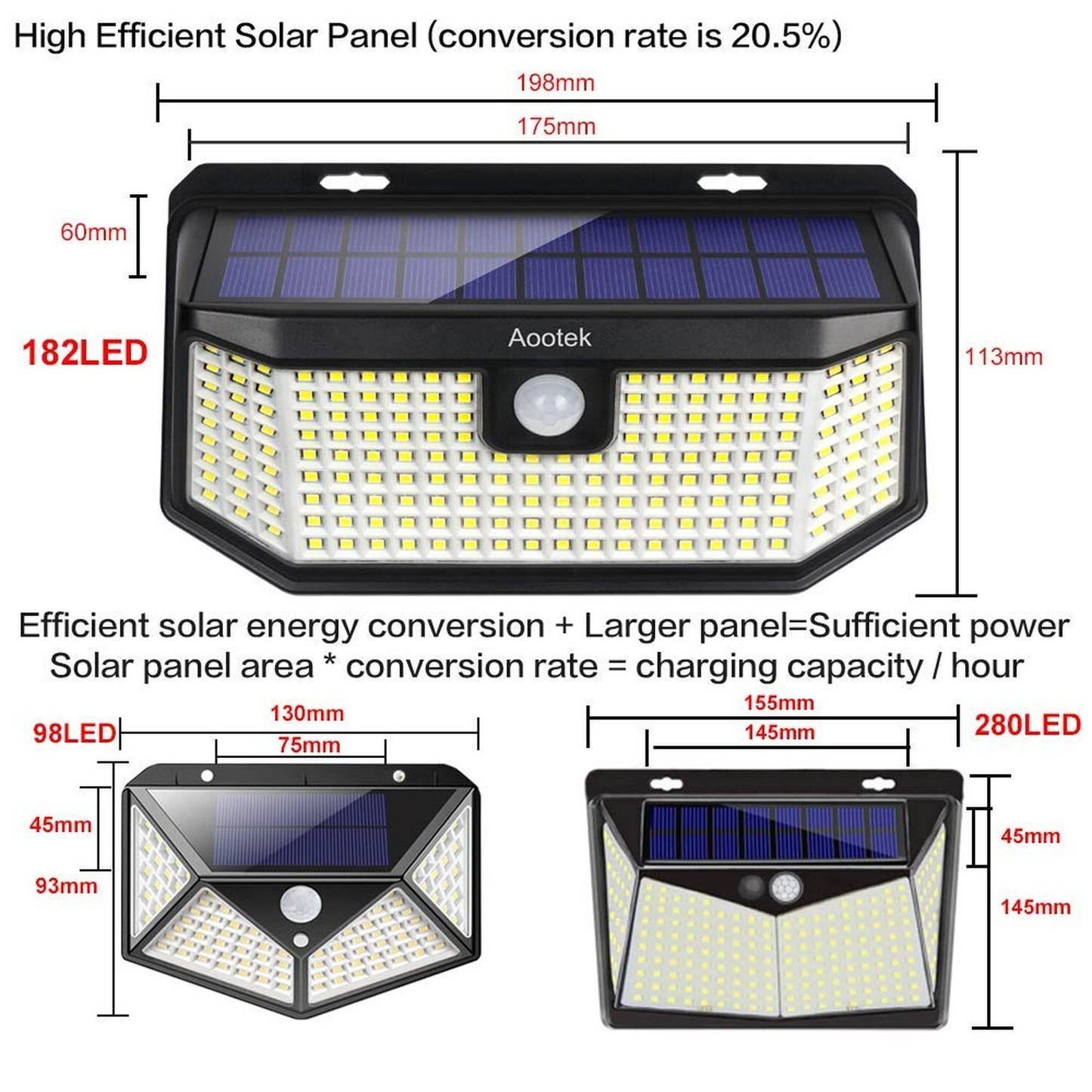 Aootek Solar Outdoor Lights 182 LED 2500LM Motion Sensor Security Lights IP65 Waterproof