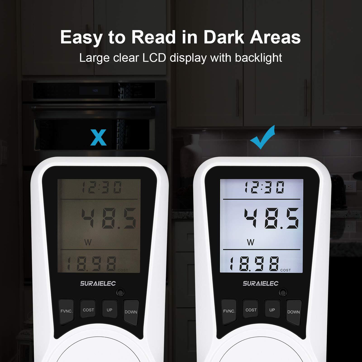 Watt Meter Plug-In Socket Power Meter with Auto Cost Calculator & Backlit LCD Display