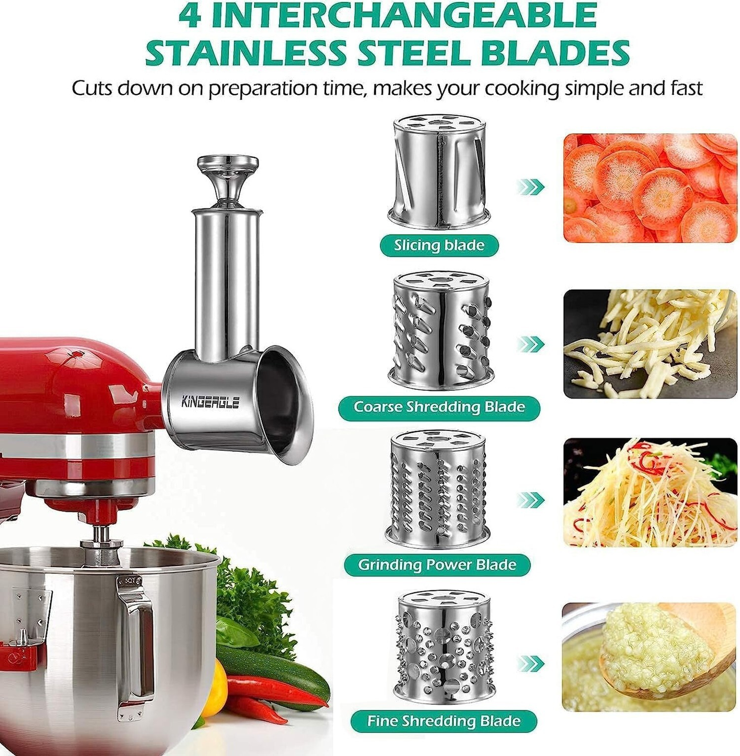 Stainless Steel Slicer Shredder Attachment for KitchenAid Mixer, Cheese Grate...